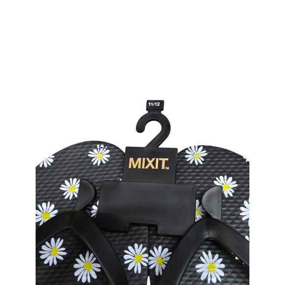 Lot Of 2 Pairs Mixit Flip Flops Womens 11/12 Blue Butterfly Black Daisy Sandals - Picture 5 of 6